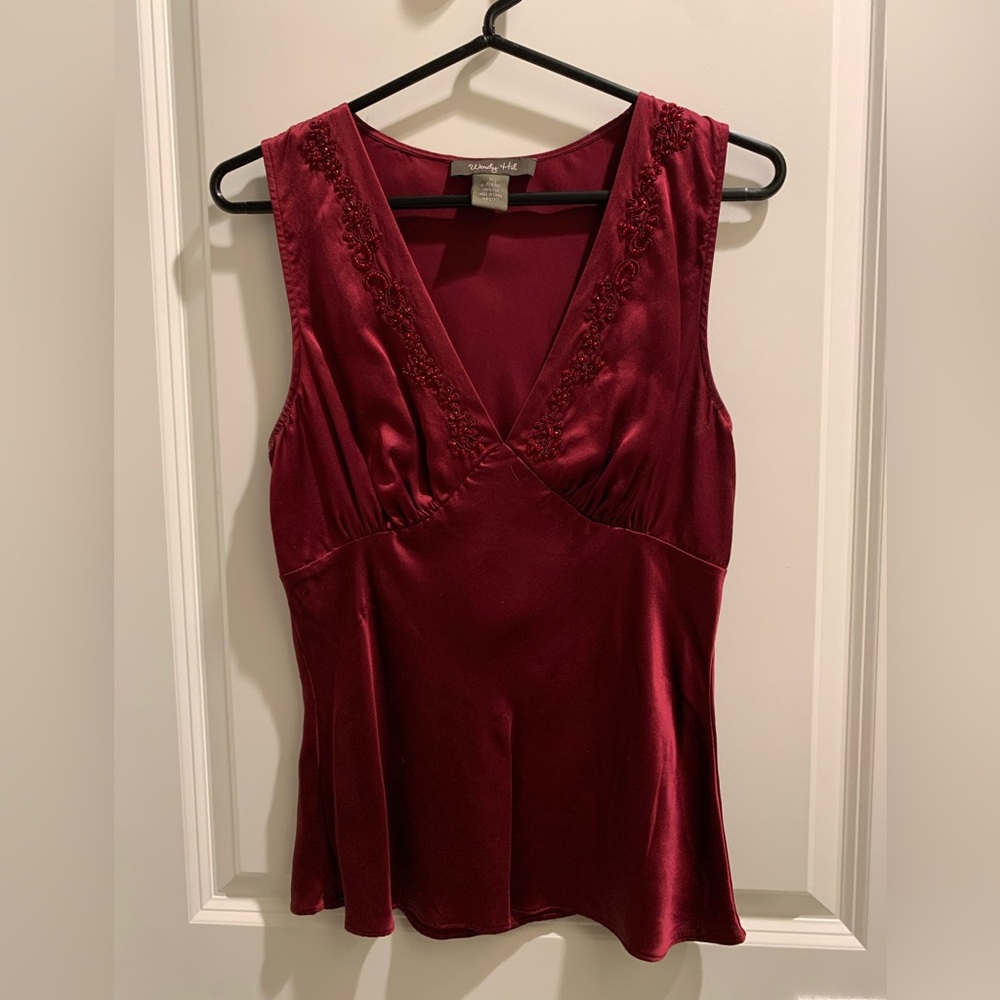 Wendy Hil Deep Red Embroidered Sleeveless Blouse